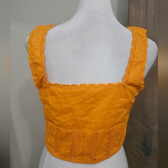 FOREVER 21 Lace Trim Corset Cotton Crop Top In Orange. Size Small NWT - Picture 15 of 16